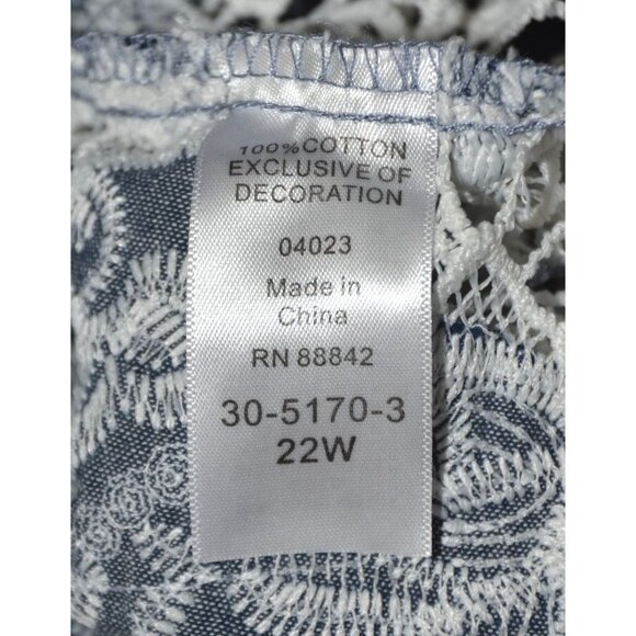 Roaman's Chambray Boho Long Bell Sleeve Pullover Lace Trim Tunic Blouse Size 22W - Picture 11 of 12